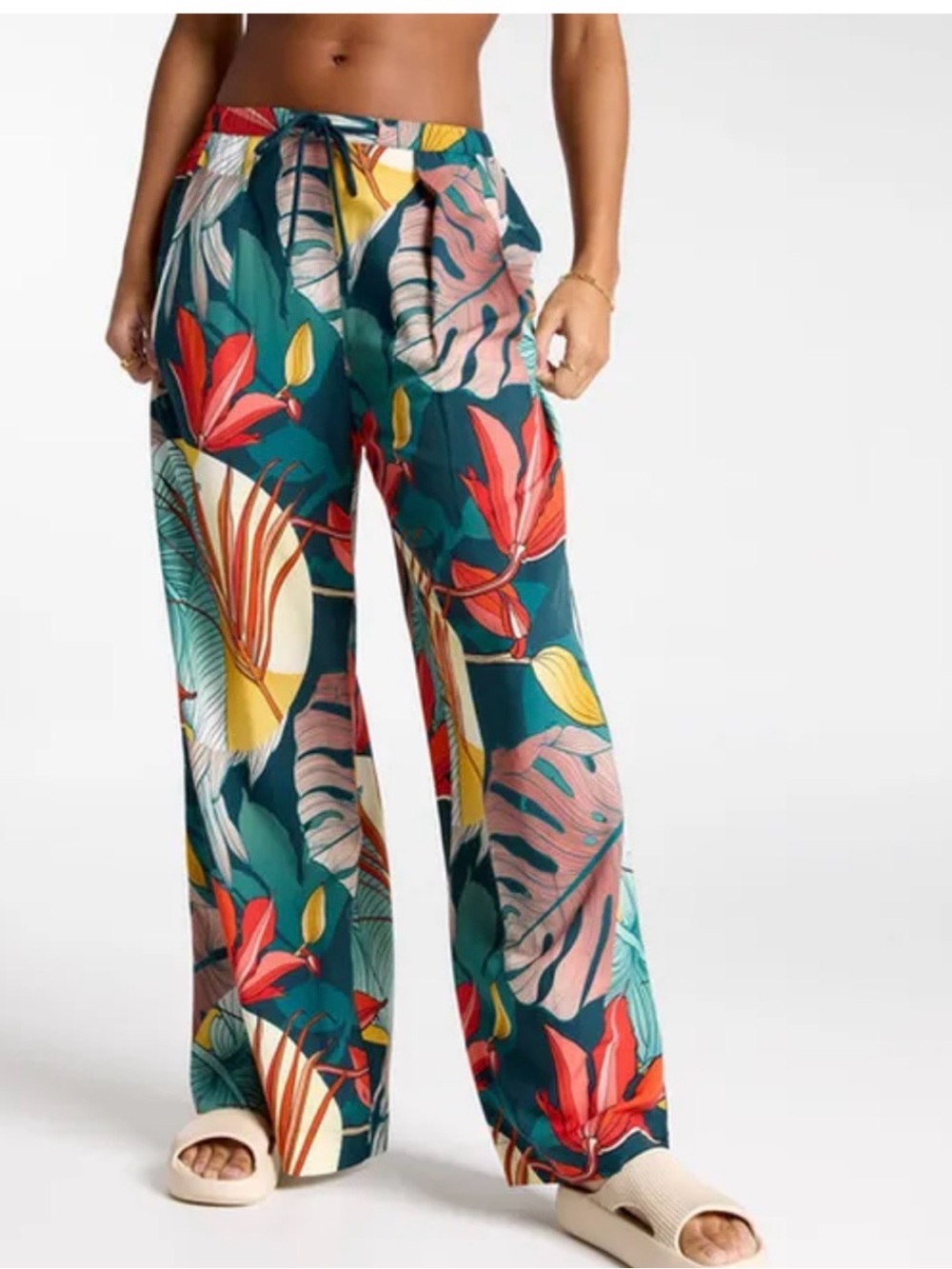Calia Wide-Leg Tropical PrintPants - Teal & Multi